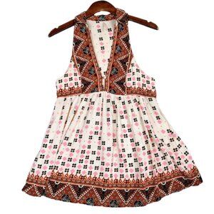 Free People Charlotte Tunic Top Women's Small Cream Multi Floral Racerback Boho